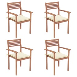 vidaXL Sillas de jardín 4 uds madera maciza de teca con cojines crema