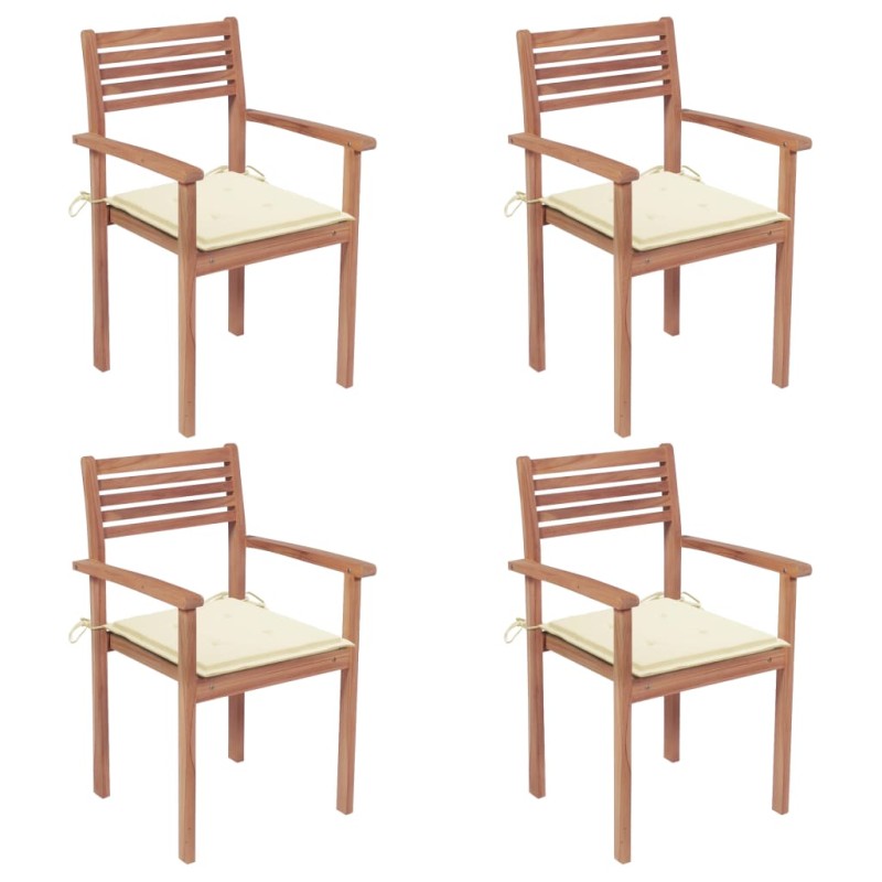 vidaXL Sillas de jardín 4 uds madera maciza de teca con cojines crema vidaXL Sillas de jardín 4 uds madera maciza de teca con cojines crema