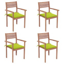 vidaXL Sillas de jardín 4 uds madera de teca y cojines verde brillante