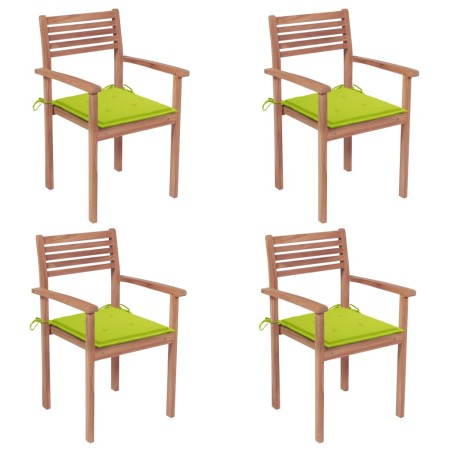 vidaXL Sillas de jardín 4 uds madera de teca y cojines verde brillante
