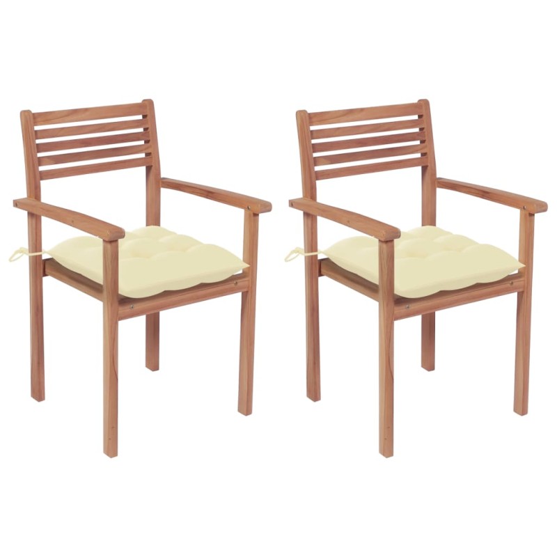 vidaXL Sillas de jardín 2 uds madera de teca con cojines blanco crema vidaXL Sillas de jardín 2 uds madera de teca con cojines blanco crema