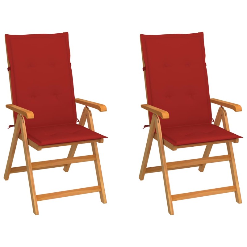 vidaXL Sillas de jardín 2 uds con cojines rojos madera maciza de teca vidaXL Sillas de jardín 2 uds con cojines rojos madera maciza de teca
