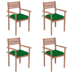 vidaXL Sillas de jardín con cojines 4 uds madera maciza de teca verdes
