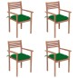 vidaXL Sillas de jardín con cojines 4 uds madera maciza de teca verdes vidaXL Sillas de jardín con cojines 4 uds madera maciza de teca verdes