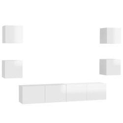 vidaXL Muebles de salón 6 pzas madera ingeniería blanco brillo