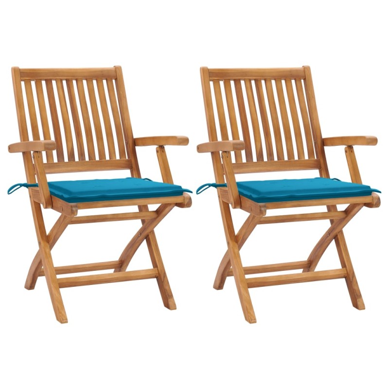 vidaXL Sillas de jardín 2 unidades con cojines azul madera de teca vidaXL Sillas de jardín 2 unidades con cojines azul madera de teca