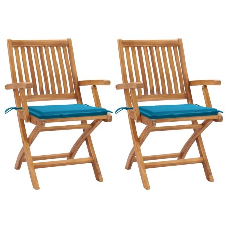vidaXL Sillas de jardín 2 unidades con cojines azul madera de teca