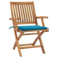 vidaXL Sillas de jardín 2 unidades con cojines azul madera de teca