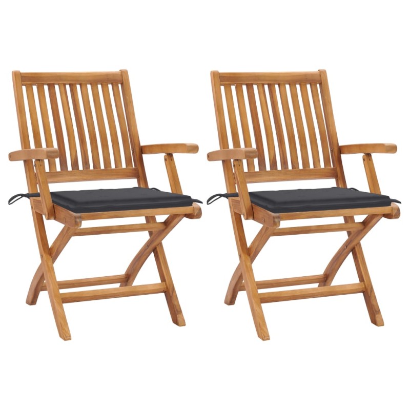 vidaXL Sillas de jardín 2 uds con cojines antracita madera de teca vidaXL Sillas de jardín 2 uds con cojines antracita madera de teca