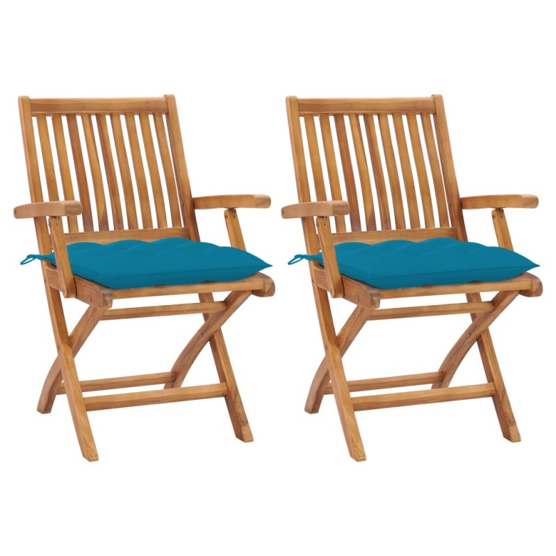 vidaXL Sillas de jardín 2 uds madera de teca con cojines azul claro vidaXL Sillas de jardín 2 uds madera de teca con cojines azul claro