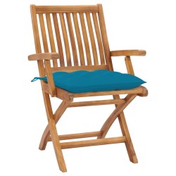 vidaXL Sillas de jardín 2 uds madera de teca con cojines azul claro