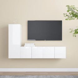 vidaXL Set de muebles de salón 3 pzas madera ingeniería blanco brillo