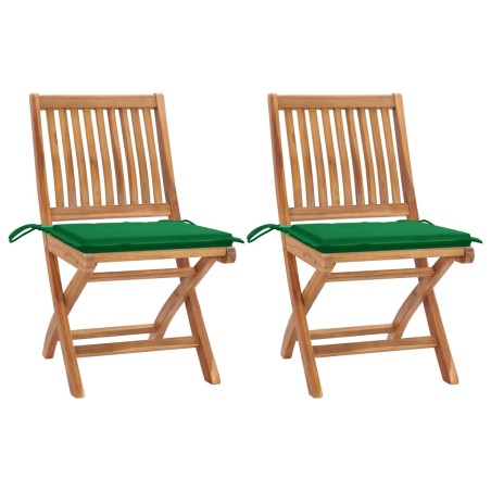 vidaXL Sillas de jardín 2 unidades con cojines verde madera de teca
