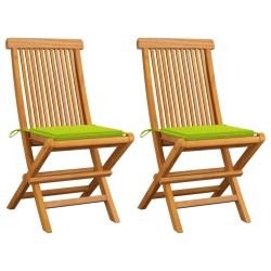 vidaXL Sillas de jardín 2 uds con cojines verde brillante madera teca