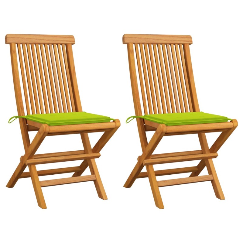 vidaXL Sillas de jardín 2 uds con cojines verde brillante madera teca vidaXL Sillas de jardín 2 uds con cojines verde brillante madera teca
