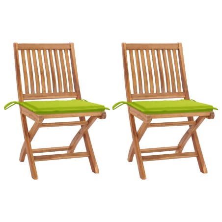 vidaXL Sillas de jardín 2 uds con cojines verde brillante madera teca