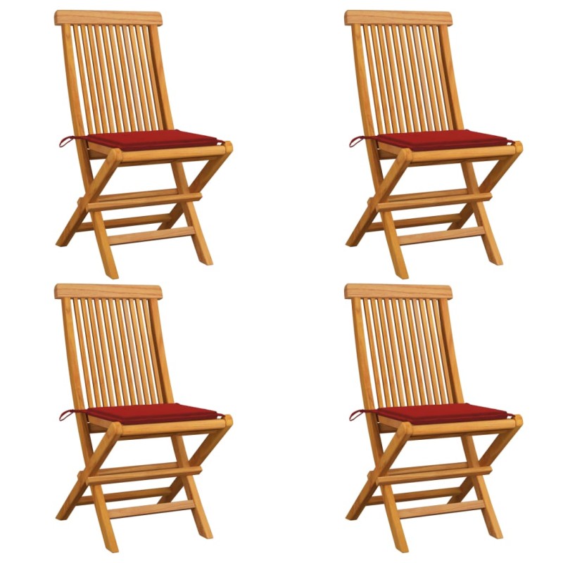 vidaXL Sillas de jardín 4 uds con cojines rojos madera de teca vidaXL Sillas de jardín 4 uds con cojines rojos madera de teca