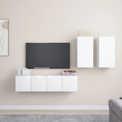 vidaXL Set de muebles de salón 4 pzas madera ingeniería blanco brillo