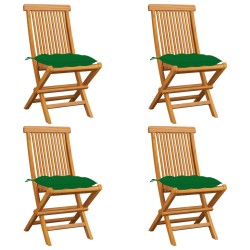 vidaXL Sillas de jardín 4 uds madera maciza de teca con cojines verdes