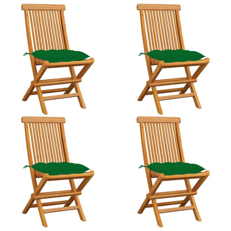 vidaXL Sillas de jardín 4 uds madera maciza de teca con cojines verdes vidaXL Sillas de jardín 4 uds madera maciza de teca con cojines verdes