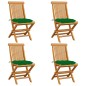 vidaXL Sillas de jardín 4 uds madera maciza de teca con cojines verdes vidaXL Sillas de jardín 4 uds madera maciza de teca con cojines verdes