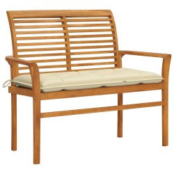 vidaXL Banco de jardín madera maciza de teca con cojín blanco 112 cm