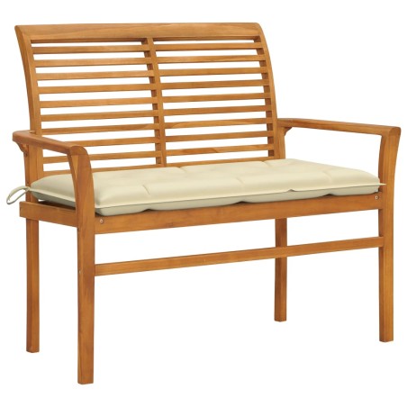 vidaXL Banco de jardín madera maciza de teca con cojín blanco 112 cm