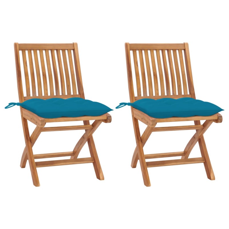 vidaXL Sillas de jardín 2 uds madera de teca con cojines azul claro
