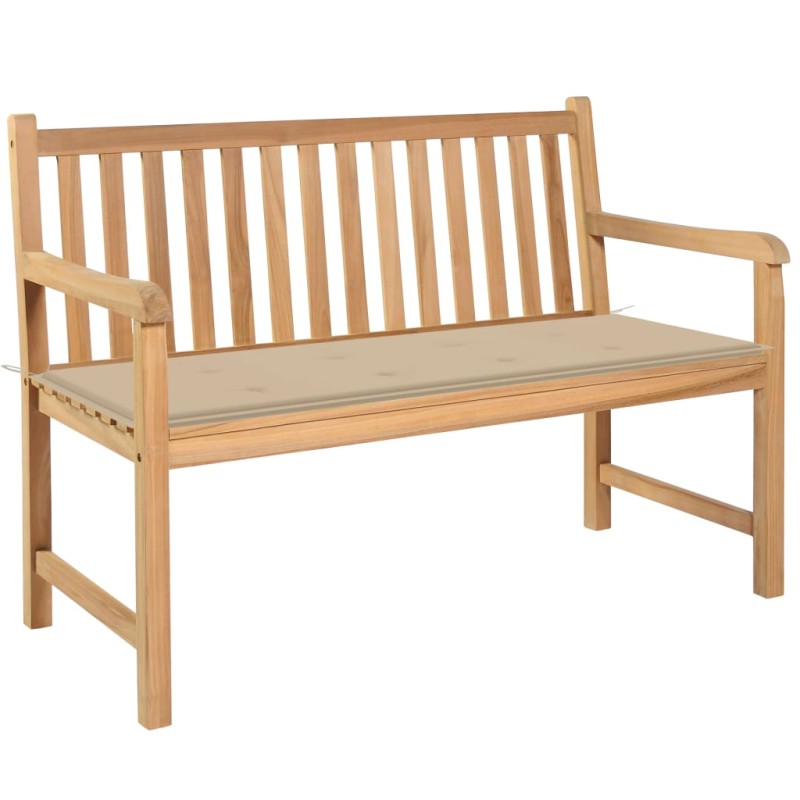 vidaXL Banco de jardín madera maciza de teca con cojín beige 120 cm vidaXL Banco de jardín madera maciza de teca con cojín beige 120 cm