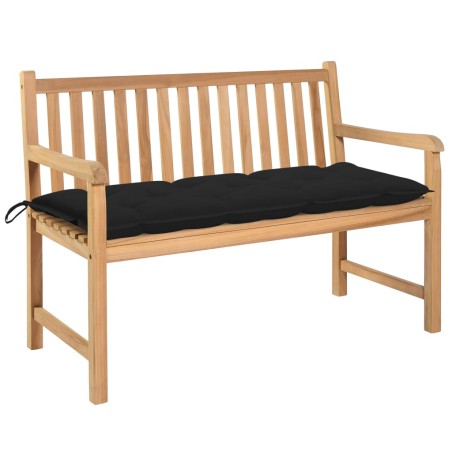 vidaXL Banco de jardín madera maciza de teca con cojín negro 120 cm