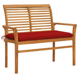 vidaXL Banco de jardín madera maciza de teca con cojín rojo 112 cm