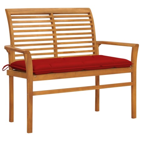 vidaXL Banco de jardín madera maciza de teca con cojín rojo 112 cm