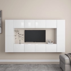 vidaXL Set de muebles de salón 8 pzas madera ingeniería blanco brillo