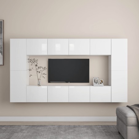 vidaXL Set de muebles de salón 8 pzas madera ingeniería blanco brillo