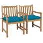 vidaXL Sillas de jardín 2 uds madera de teca con cojines azul claro vidaXL Sillas de jardín 2 uds madera de teca con cojines azul claro