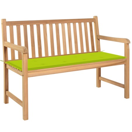 vidaXL Banco de jardín madera de teca con cojín verde brillante 120 cm