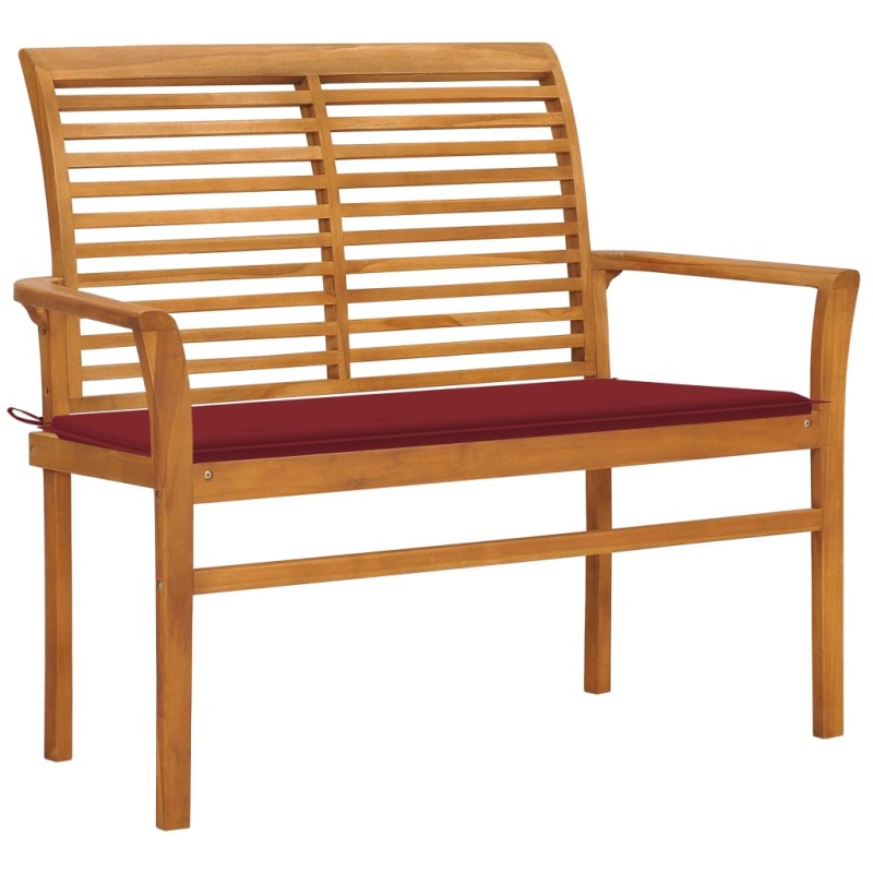 vidaXL Banco de jardín madera maciza teca con cojín rojo tinto 112 cm vidaXL Banco de jardín madera maciza teca con cojín rojo tinto 112 cm
