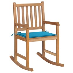 vidaXL Silla mecedora de madera maciza de teca con cojín azul