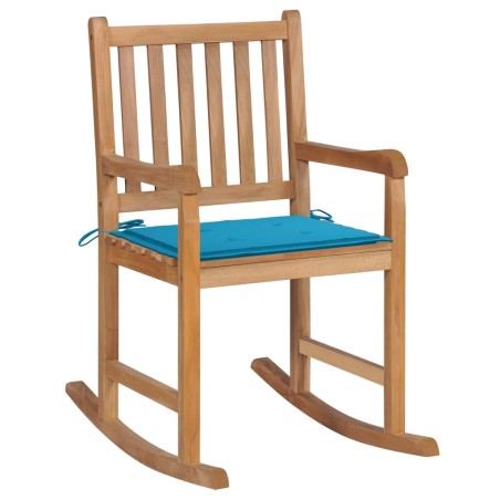 vidaXL Silla mecedora de madera maciza de teca con cojín azul