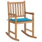 vidaXL Silla mecedora de madera maciza de teca con cojín azul vidaXL Silla mecedora de madera maciza de teca con cojín azul