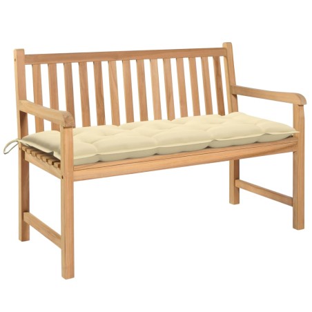 vidaXL Banco de jardín madera maciza teca y cojín blanco crema 120 cm