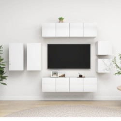 vidaXL Set de muebles de salón 8 pzas madera ingeniería blanco brillo