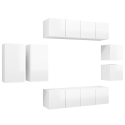 vidaXL Set de muebles de salón 8 pzas madera ingeniería blanco brillo