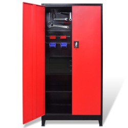 vidaXL Armario de herramientas con baúl acero negro/rojo 90x40x180 cm