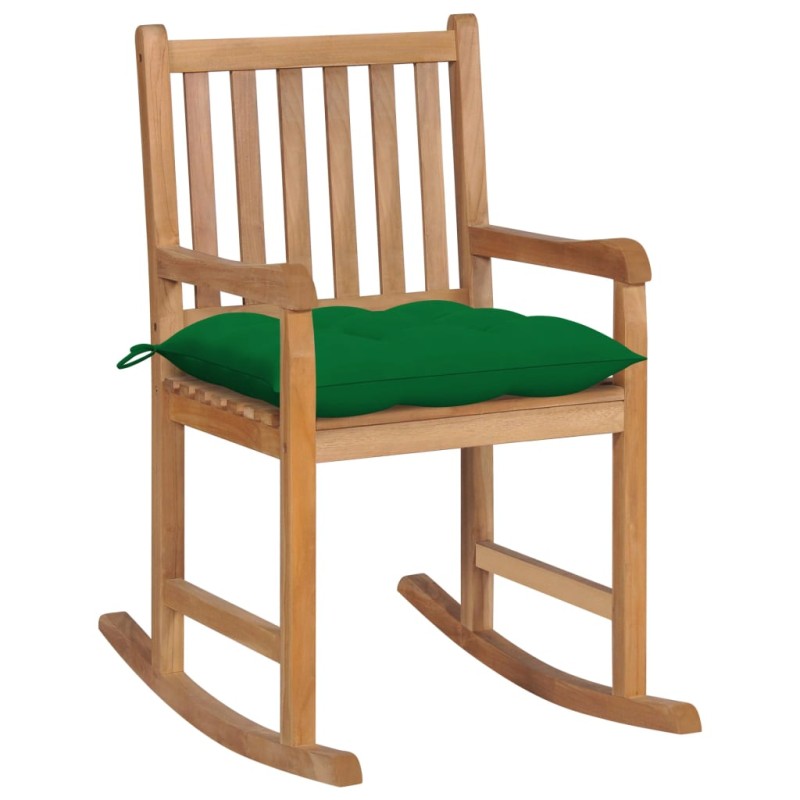 vidaXL Silla mecedora de madera maciza de teca con cojín verde vidaXL Silla mecedora de madera maciza de teca con cojín verde