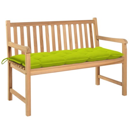 vidaXL Banco de jardín madera de teca con cojín verde brillante 120 cm