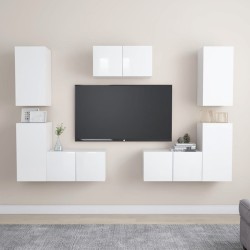vidaXL Set de muebles de salón 7 pzas madera ingeniería blanco brillo