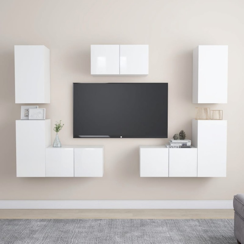 vidaXL Set de muebles de salón 7 pzas madera ingeniería blanco brillo