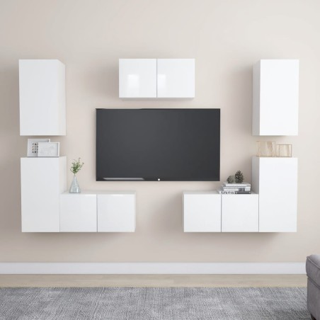 vidaXL Set de muebles de salón 7 pzas madera ingeniería blanco brillo