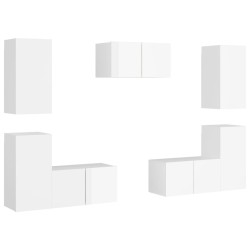 vidaXL Set de muebles de salón 7 pzas madera ingeniería blanco brillo
